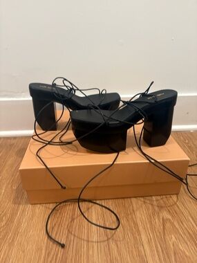 Cult Gaia Black Platform Lace-Up Heeled Sandals